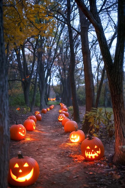 Forest Path Pumpkins Antico cerchio di Halloween