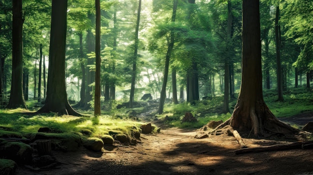 Forest Serenity Una foto calmante e rilassante della luce solare e degli alberi