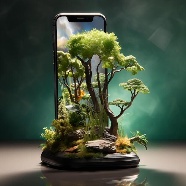 Foresta che cresce da un'IA generativa per smartphone