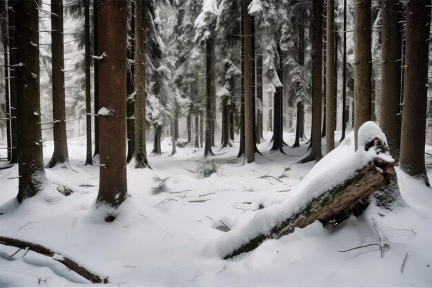 Foresta di abete rosso in inverno con una coltre di neve sul terreno