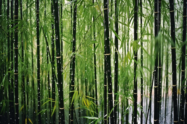 Foresta di bambù nella stagione delle piogge Foresta di bambù con gocce di pioggia