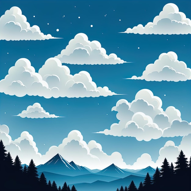 foresta di montagna con nuvolebellissimo paesaggio invernale con abeti e colline in serata