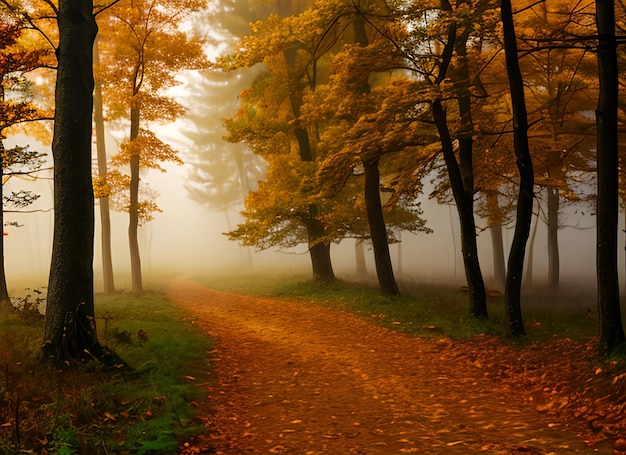 Foresta Di Nebbia MagicaSfondo AutunnaleCarta Da Parati ArtisticaFavolaSognoAlberoBellissima Natura Terreni