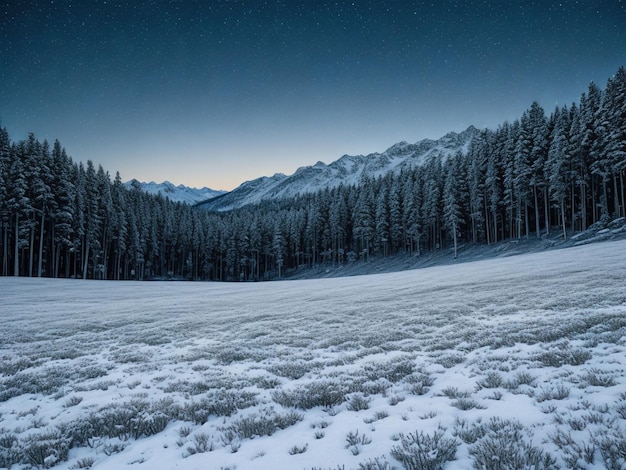 Foresta di pini di savana coperta di neve