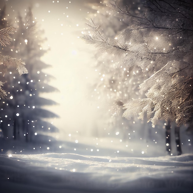 Foresta di pini naturale invernale con illustrazione di neve IA generativa