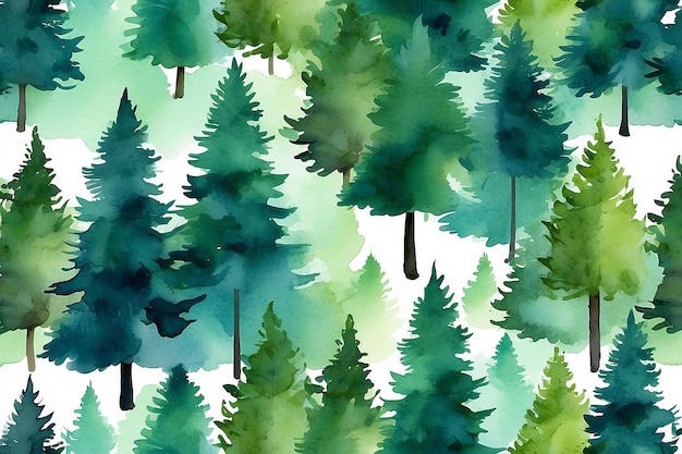 Foresta di pini sfondo natalizio acquerello pittura illustrazione design disegno a mano arte natura albero paesaggio verde all'aperto