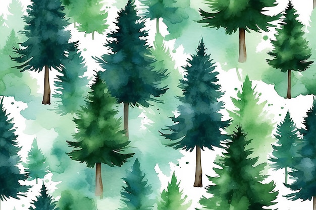 Foresta di pini sfondo natalizio acquerello pittura illustrazione design disegno a mano arte natura albero paesaggio verde all'aperto