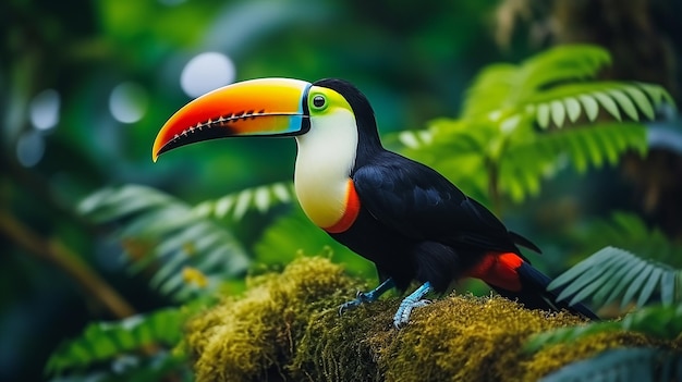 Foresta di tucani Due tucani dal becco a chiglia Rhamphatus sulphuratus coppia di uccelli dal becco grosso