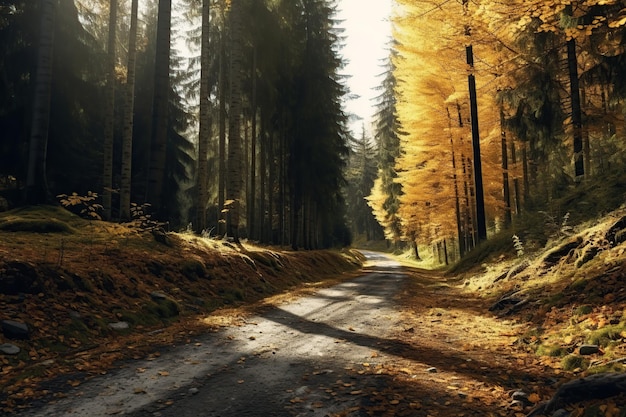 Foresta in autunno al tramonto IA generativa