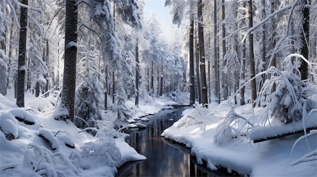 Foresta innevata in inverno vista panoramica della foresta