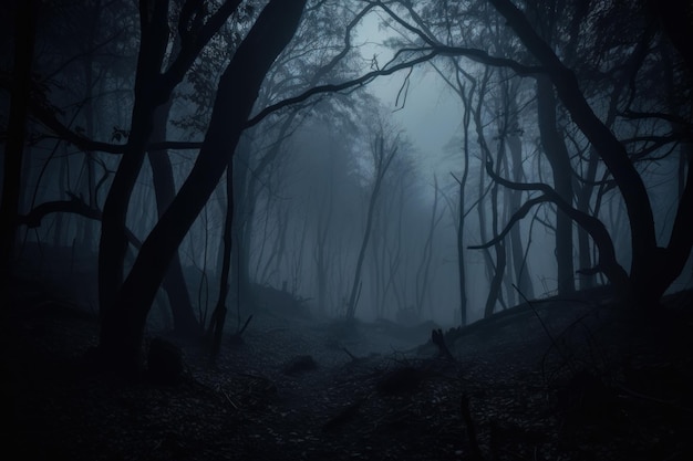 Foresta inquietante notte oscura Genera Ai