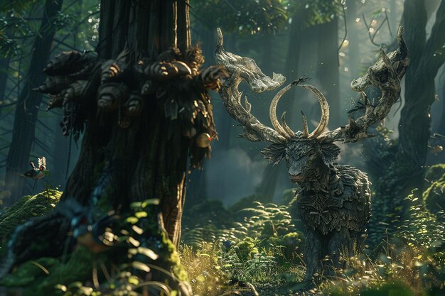 Foresta magica con creature di vari folklori