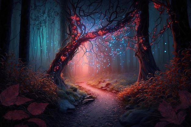 Foresta magica con polveri luminose