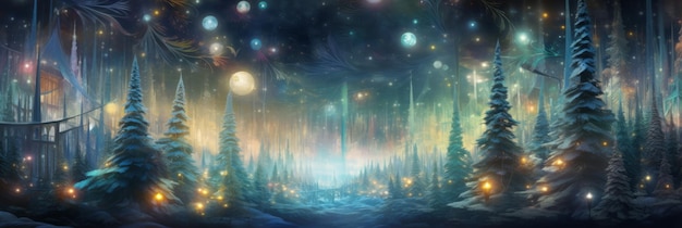 Foresta magica sfocata e luci incandescenti