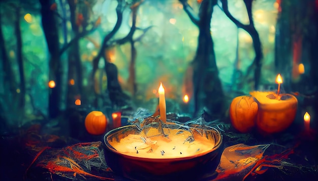 Foresta misteriosa per Halloween con le candele