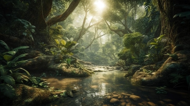 Foresta pluviale di giungle tropicali con giungla profonda