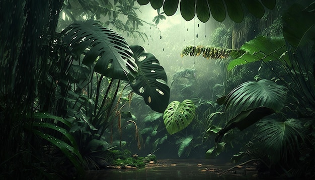 Foresta pluviale Sfondo verde AI generato