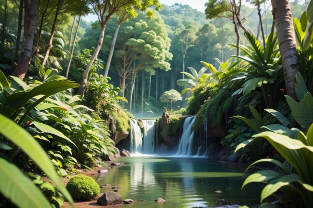 Foresta pluviale tropicale arbusti Jungle Path carta da parati Illustrazione di sfondo Foresta primitiva