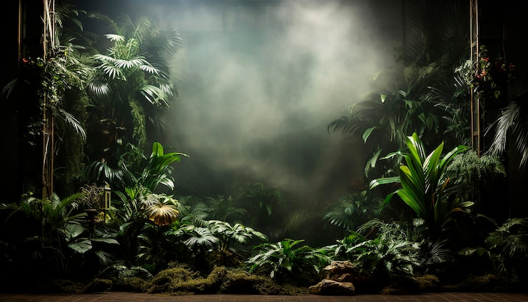 Foto foresta pluviale tropicale foglie verdi palme animali bellezza misteriosa generata dall'ai