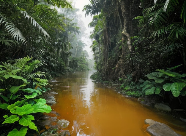 foresta pluviale tropicale giungla con fiume foresta di vecchia crescita