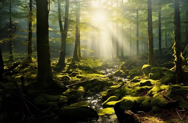 Foresta tedesca simile alla foresta nel piccolo odenwald in germania presentazione mistica con fo