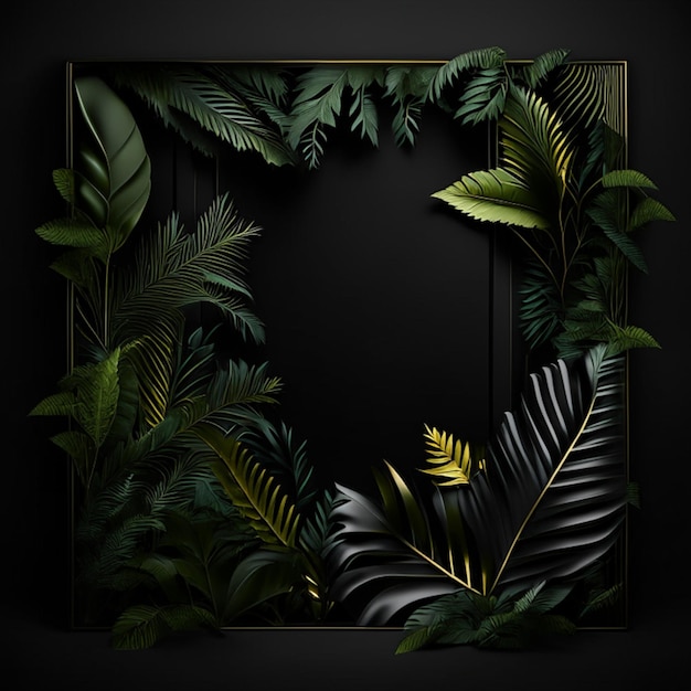 Foresta tropicale con una cornice quadrata su sfondo nero