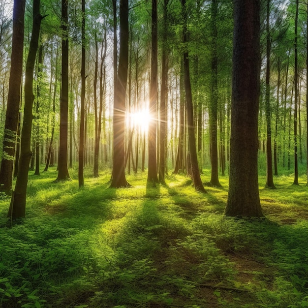 Foresta verde di bellissimi alberi