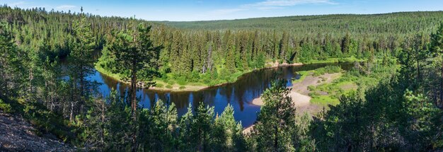 Foresta verde e fiume azzurro, Finlandia. Parco Nazionale di Oulanka