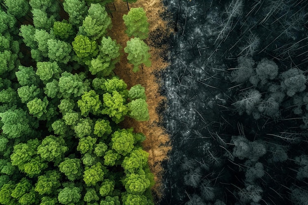 foresta verde e mezzo bruciata scritta sos aerea