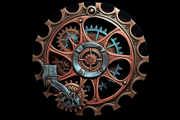Forma astratta dell'ingranaggio steampunk realizzata in metallo creata con l'IA generativa