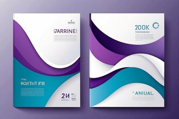 Forma curva astratta su sfondo di colore blu viola e bianco Modello di copertina del libro in formato A4 per la relazione annuale