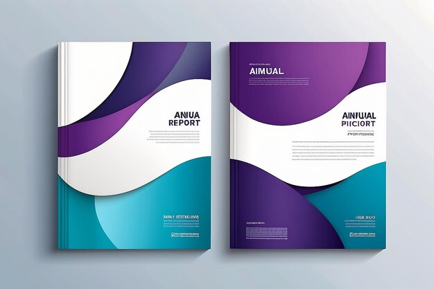 Forma curva astratta su sfondo di colore blu viola e bianco Modello di copertina del libro in formato A4 per la relazione annuale