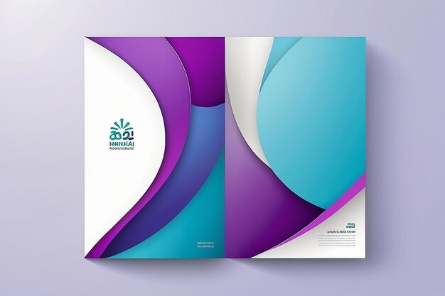 Forma curva astratta su sfondo di colore blu viola e bianco Modello di copertina del libro in formato A4 per la relazione annuale