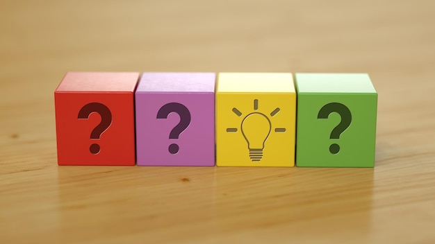 Forma del cubo, punto interrogativo e idea