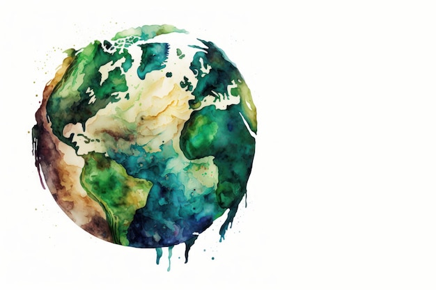 Forma della terra su sfondo bianco acquerello disegnato a mano in stile Earth day concept