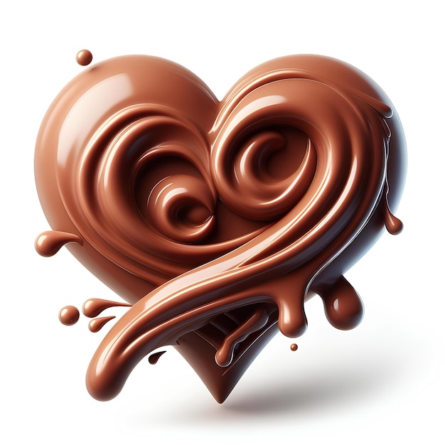 forma di cuore a riccioli di cioccolato isolata su sfondo bianco