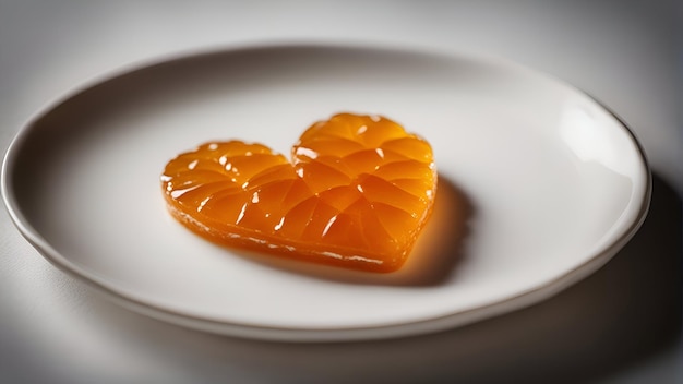 Forma di cuore arancione su un piatto bianco concetto di San Valentino