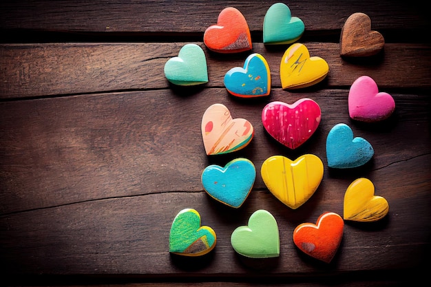 Forma di cuore colorata in legno su sfondo di legno San Valentino forma di cuore colorata su legno vecchio b