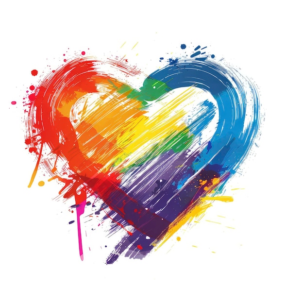 Forma di cuore con pennellate color arcobaleno simbolo LGBT grunge per l'orgoglio e l'amore gay