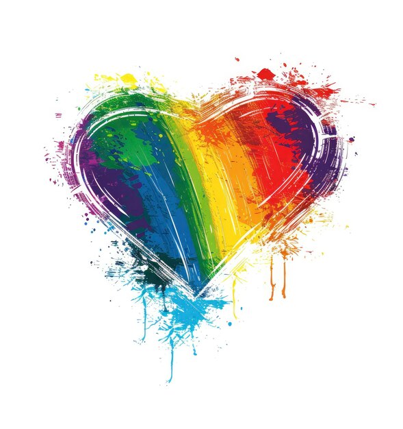 Forma di cuore con pennellate color arcobaleno simbolo LGBT grunge per l'orgoglio e l'amore gay