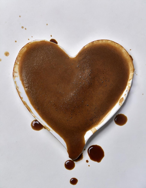 forma di cuore macchie di caffè isolate su sfondo bianco amore giorno di San Valentino Giornata mondiale del cuore