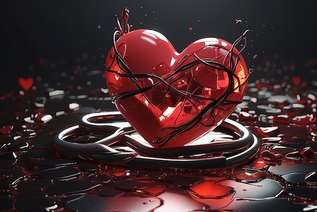 forma di cuore spezzato fallimento rosso amore fratturato anima depressione simbolo di sfortuna dramma astratto