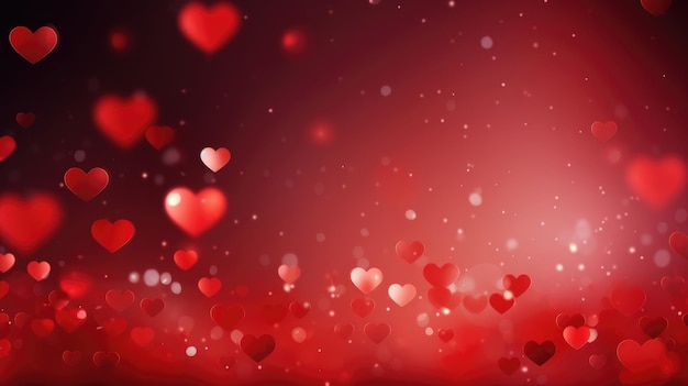 Forma di cuori rossi volanti su sfondo rosso scuro Cuore rosso festivo a forma di decorazione per biglietti di auguri o inviti di San Valentino Banner d'amore festivo