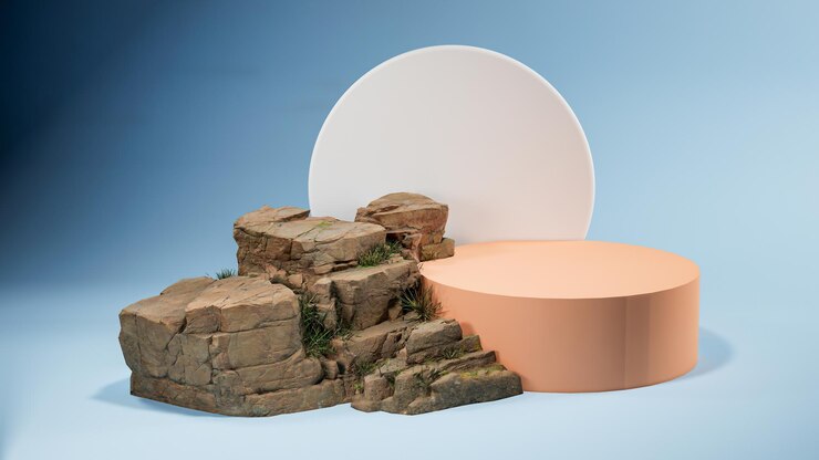 Foto forma di rendering 3d per la visualizzazione di prodotti pubblicitari. sala studio di scena minimal pastello.
