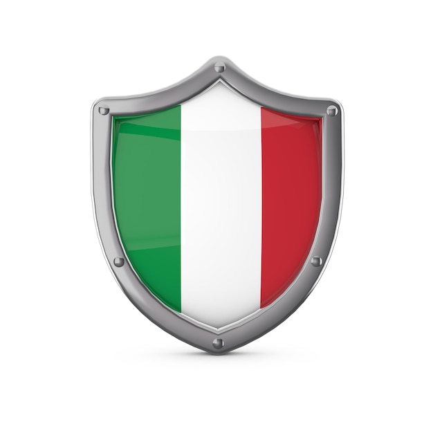 Forma di scudo di metallo di concetto di sicurezza Italia con bandiera nazionale