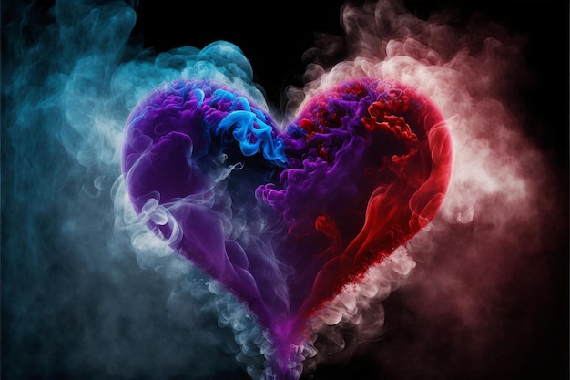 Forma di un cuore fatto di fumo colorato su sfondo nero