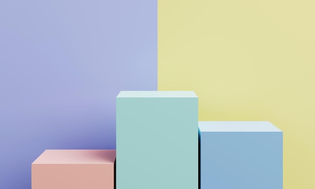 Forma geometrica astratta in colori pastello per lo sfondo della presentazione del podio del prodotto Rendering dell'illustrazione 3D del concetto di arte e colore