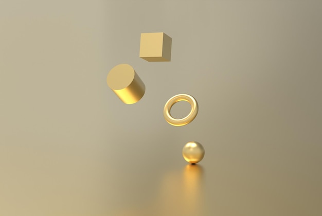 Forma geometrica dell'oro, rendering 3d galleggiante