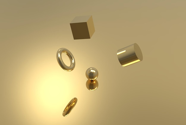 Forma geometrica dell'oro, rendering 3d galleggiante