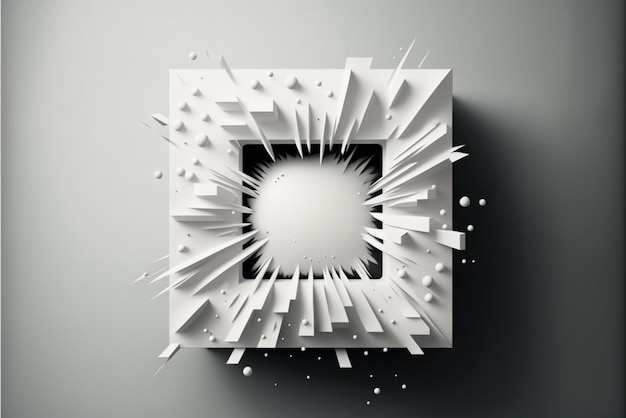 Forma quadrata bianca astratta con sfondo concetto futuristico, esplosione. IA generativa